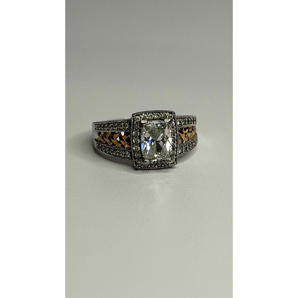 Verragio 925 Sterling Silver & Gold Plated Part Cz Ring Size 8